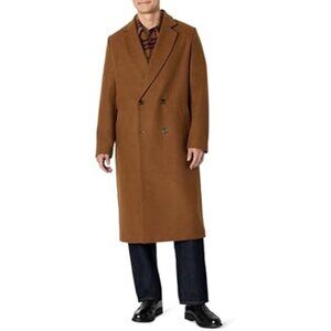 NWT Mens Relaxed Fit Double Breasted Wool Blend Longline Topcoat